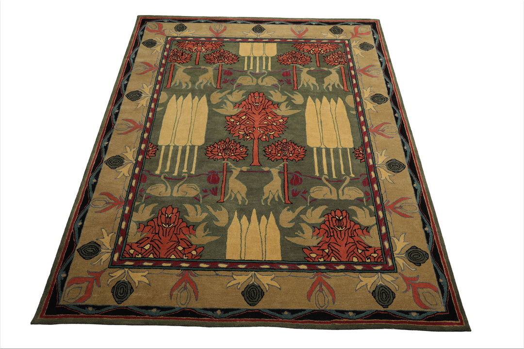 Celeste Rugs 8'x10' Green Hand Tufted Arts & Crafts/Mission William Morris Wool Oriental Area Rug