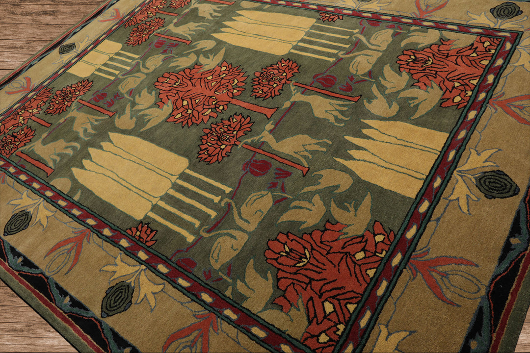 Celeste Rugs 8'x10' Green Hand Tufted Arts & Crafts/Mission William Morris Wool Oriental Area Rug