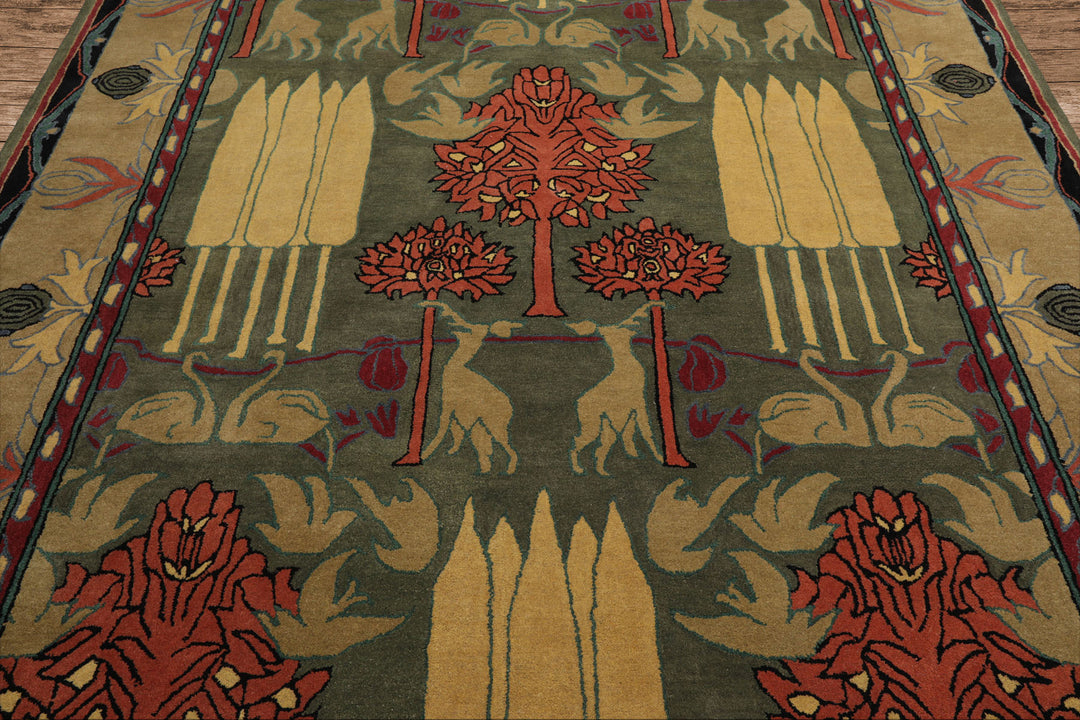 Celeste Rugs 8'x10' Green Hand Tufted Arts & Crafts/Mission William Morris Wool Oriental Area Rug