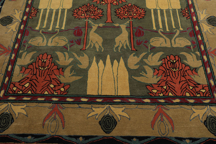 Celeste Rugs 8'x10' Green Hand Tufted Arts & Crafts/Mission William Morris Wool Oriental Area Rug