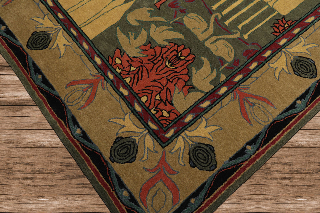 Celeste Rugs 8'x10' Green Hand Tufted Arts & Crafts/Mission William Morris Wool Oriental Area Rug