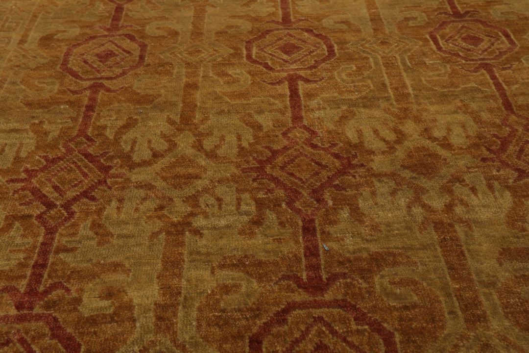 4x6 Gold, Rust, Green Color Hand Knotted Tibetan Wool Transitional Oriental Rug