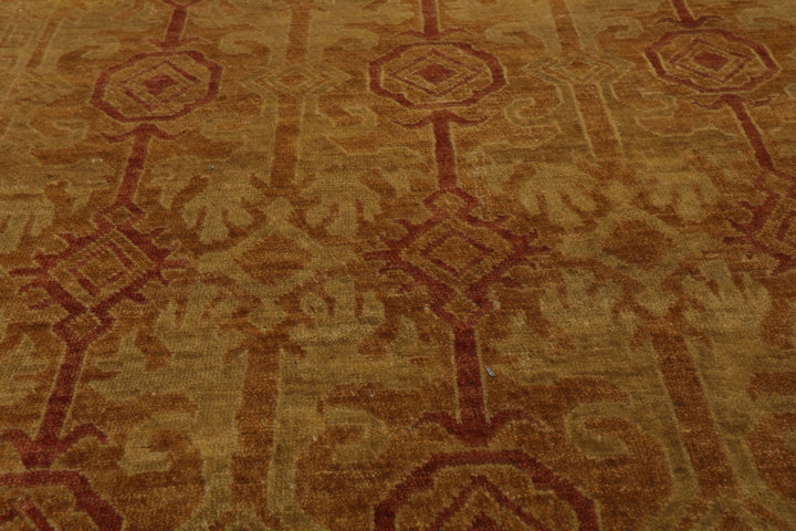 4x6 Gold, Rust, Green Color Hand Knotted Tibetan Wool Transitional Oriental Rug