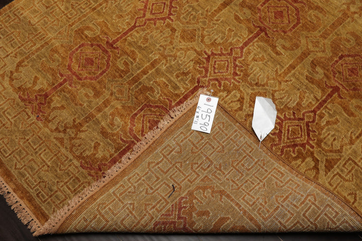 4x6 Gold, Rust, Green Color Hand Knotted Tibetan Wool Transitional Oriental Rug