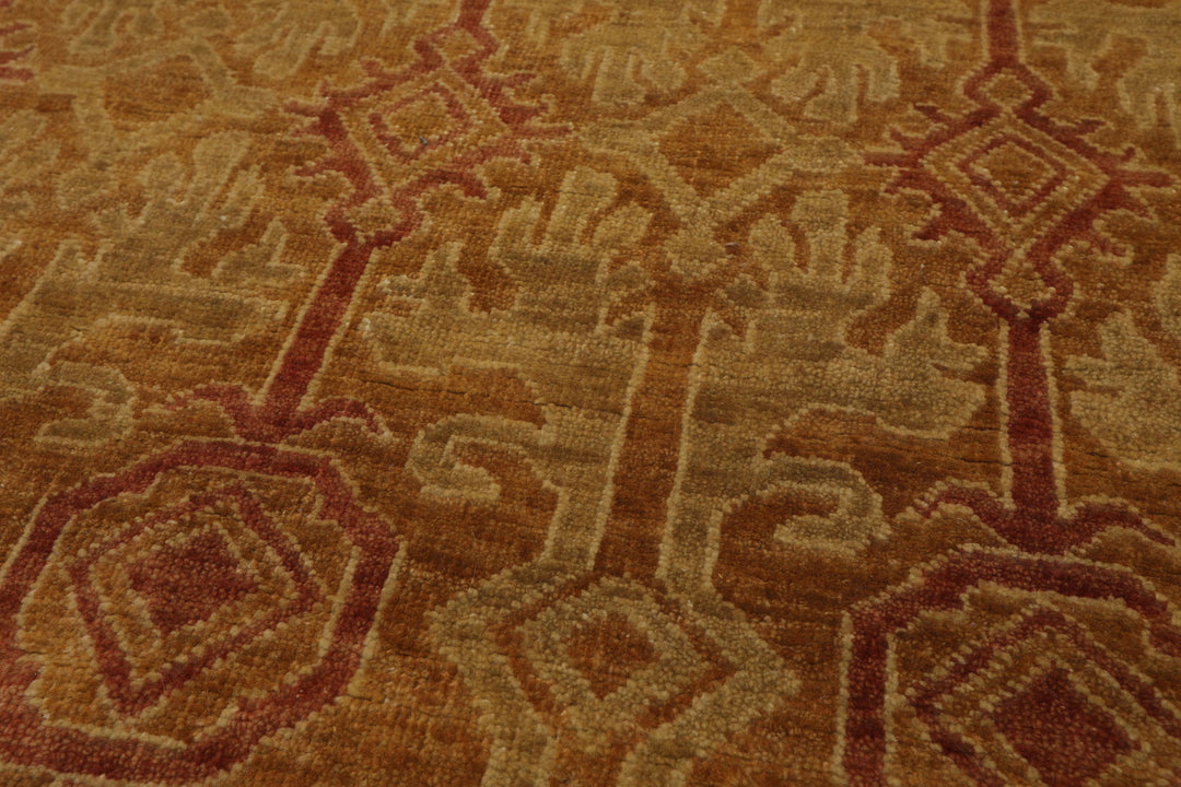 4x6 Gold, Rust, Green Color Hand Knotted Tibetan Wool Transitional Oriental Rug