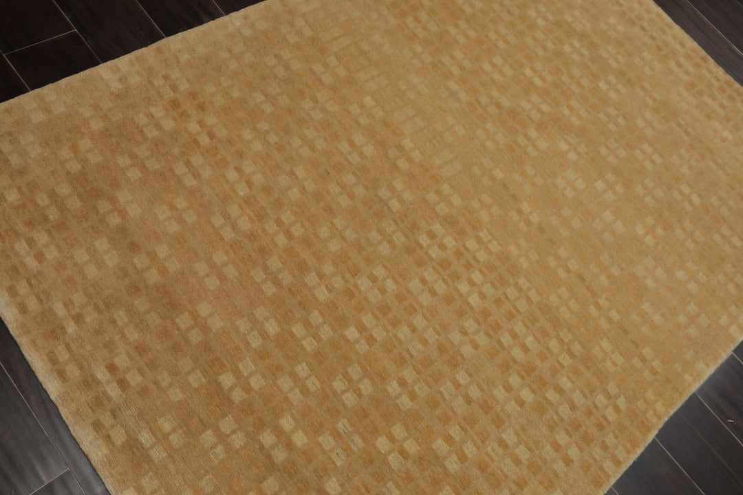 4x6 Beige, Tan, Color Hand Knotted Tibetan Wool & Silk Transitional Oriental Rug