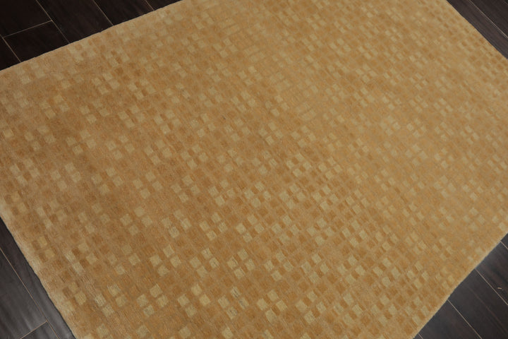 4x6 Beige, Tan, Color Hand Knotted Tibetan Wool & Silk Transitional Oriental Rug