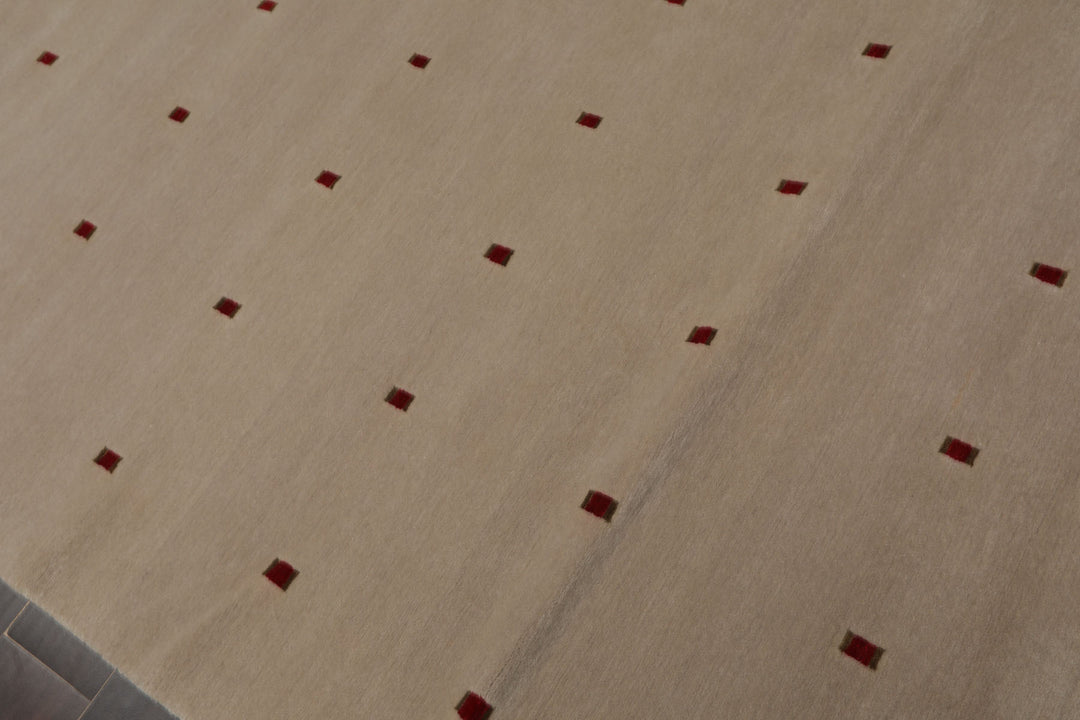 4x6 Beige, Red, Gold Color Hand Knotted Tibetan Wool & Silk Modern & Contemporary Oriental Rug