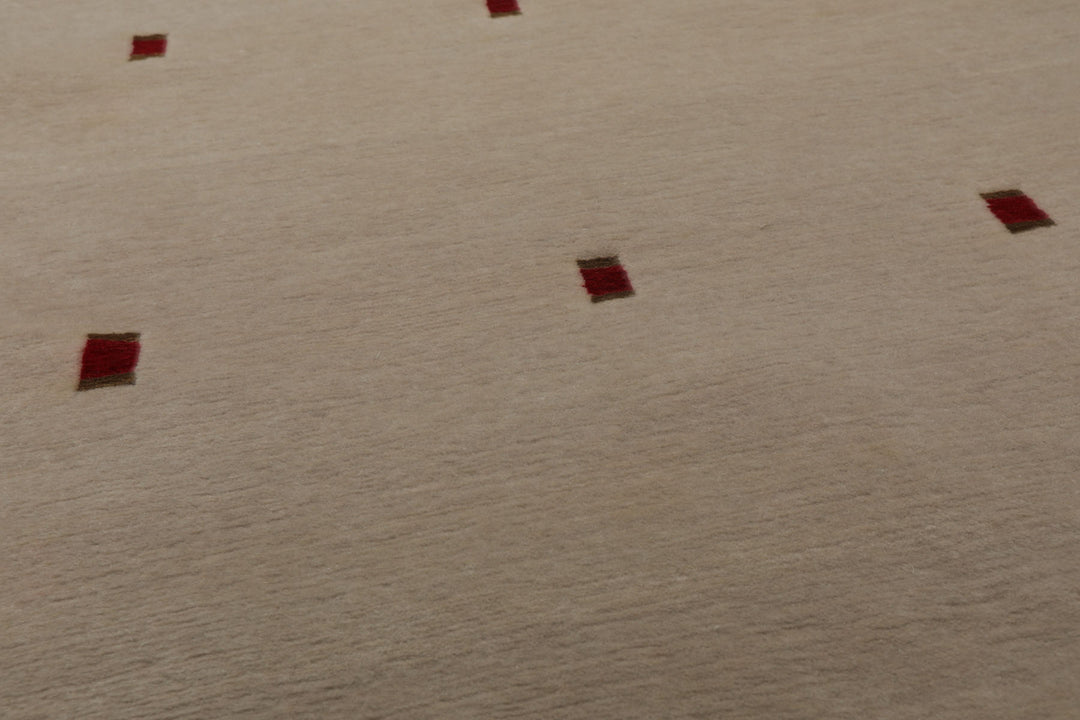 4x6 Beige, Red, Gold Color Hand Knotted Tibetan Wool & Silk Modern & Contemporary Oriental Rug