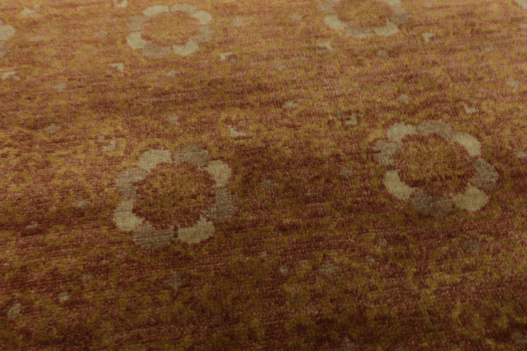 3x5 Rust, Green, Beige Color Hand Knotted Tibetan Wool Transitional Oriental Rug