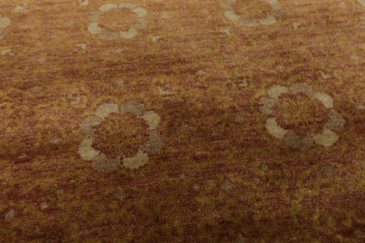 3x5 Rust, Green, Beige Color Hand Knotted Tibetan Wool Transitional Oriental Rug