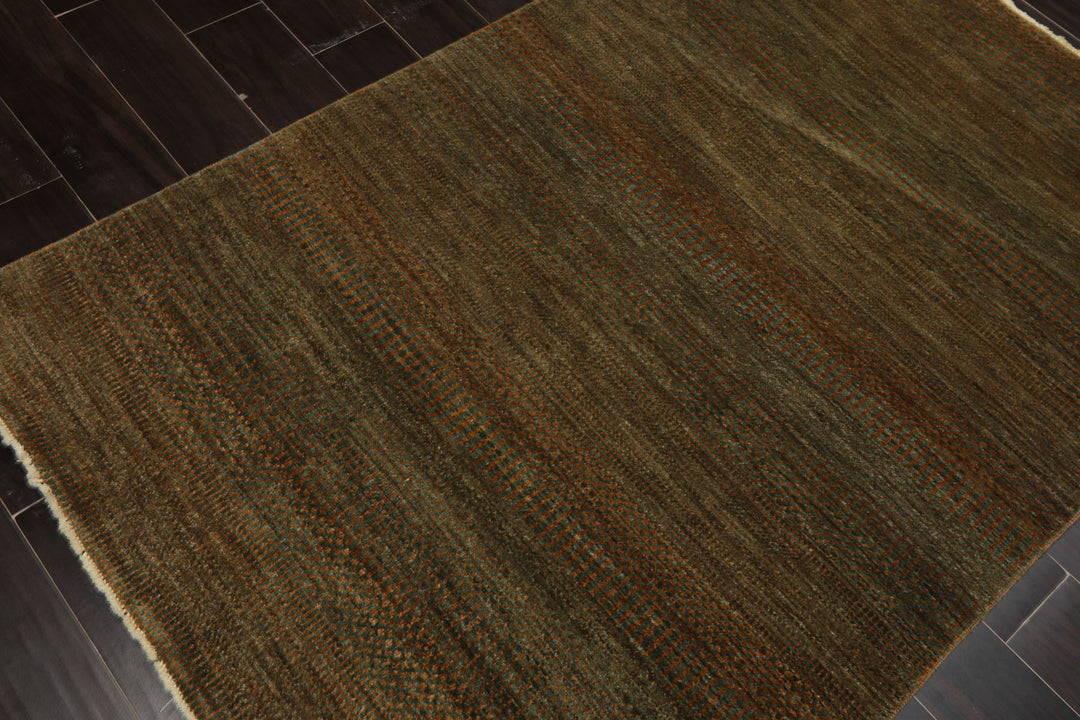 4x6 Green, Brown, Gold Color Hand Knotted Tibetan Wool Modern & Contemporary Oriental Rug