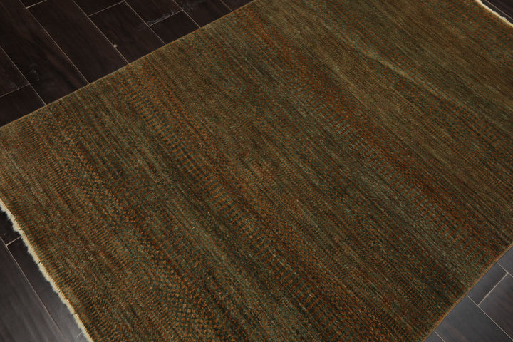 4x6 Green, Brown, Gold Color Hand Knotted Tibetan Wool Modern & Contemporary Oriental Rug
