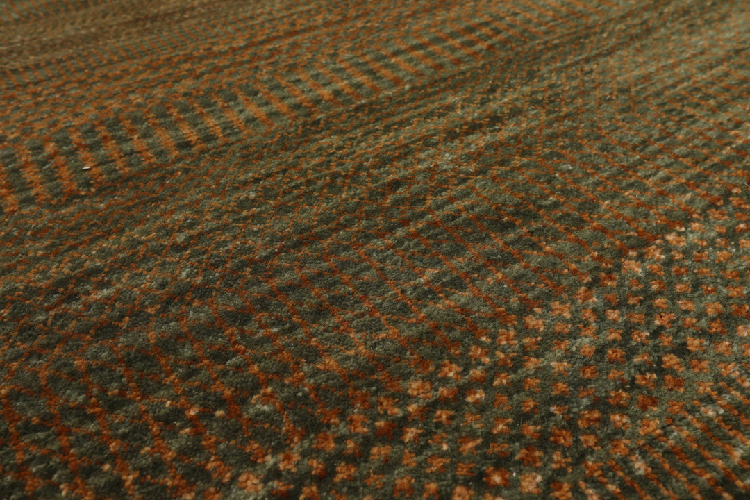 4x6 Green, Brown, Gold Color Hand Knotted Tibetan Wool Modern & Contemporary Oriental Rug