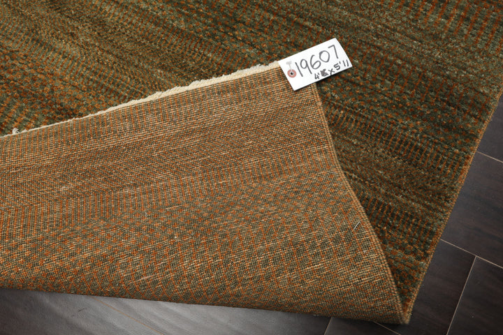 4x6 Green, Brown, Gold Color Hand Knotted Tibetan Wool Modern & Contemporary Oriental Rug