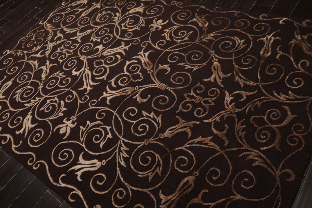 6x9 Chocolate, Tan, Color Hand Knotted Tibetan New Zealand Wool Transitional Oriental Rug