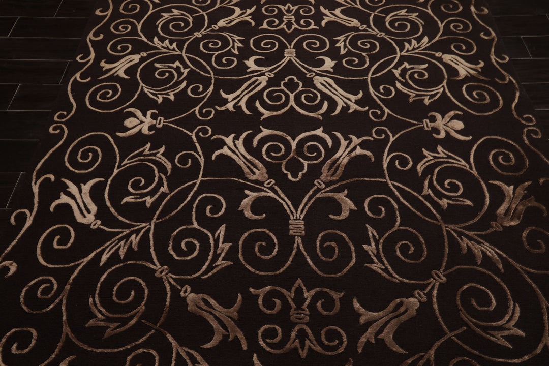 6x9 Chocolate, Tan, Color Hand Knotted Tibetan New Zealand Wool Transitional Oriental Rug