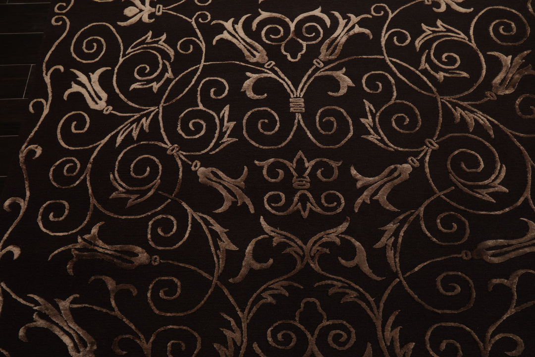 6x9 Chocolate, Tan, Color Hand Knotted Tibetan New Zealand Wool Transitional Oriental Rug