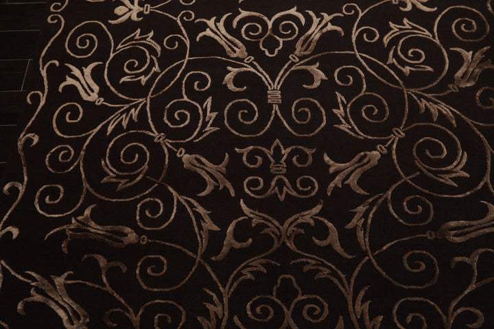 6x9 Chocolate, Tan, Color Hand Knotted Tibetan New Zealand Wool Transitional Oriental Rug