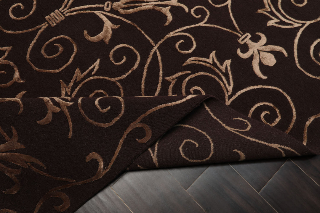 6x9 Chocolate, Tan, Color Hand Knotted Tibetan New Zealand Wool Transitional Oriental Rug