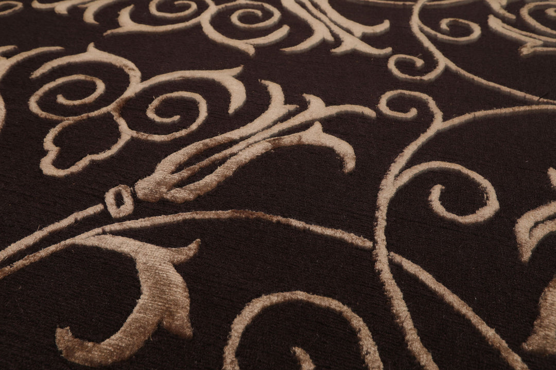 6x9 Chocolate, Tan, Color Hand Knotted Tibetan New Zealand Wool Transitional Oriental Rug