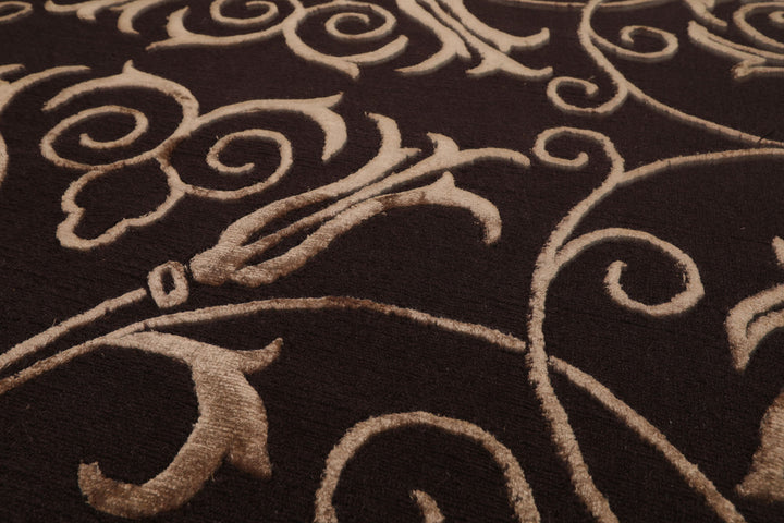 6x9 Chocolate, Tan, Color Hand Knotted Tibetan New Zealand Wool Transitional Oriental Rug