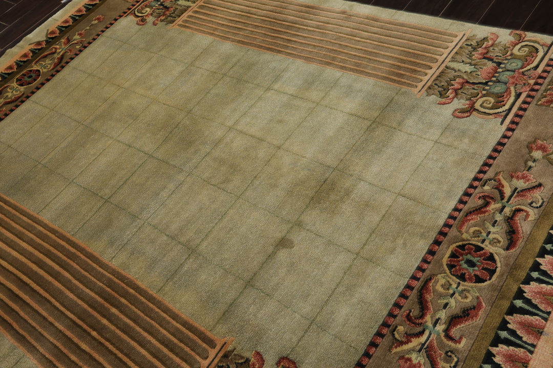 6x9 Mint, Brown, Rose Color Hand Knotted Tibetan New Zealand Wool Traditional Oriental Rug