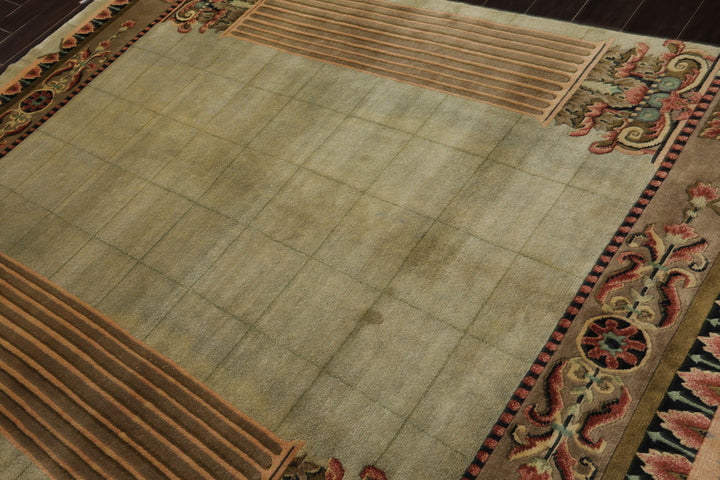 6x9 Mint, Brown, Rose Color Hand Knotted Tibetan New Zealand Wool Traditional Oriental Rug