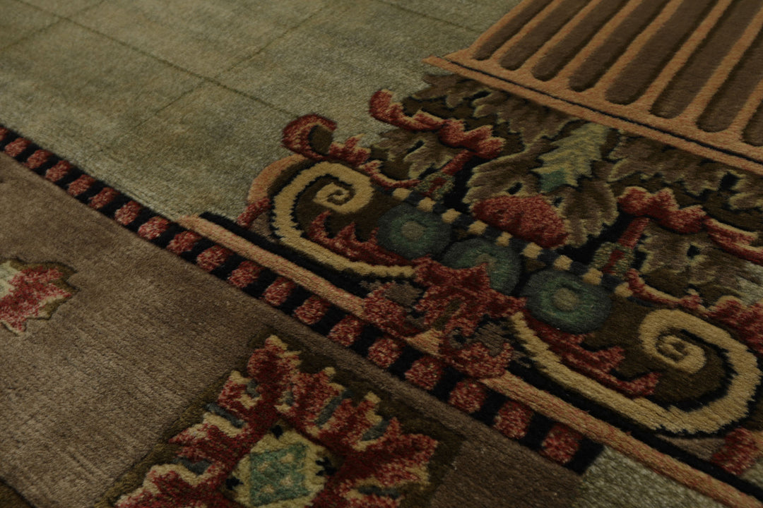 6x9 Mint, Brown, Rose Color Hand Knotted Tibetan New Zealand Wool Traditional Oriental Rug