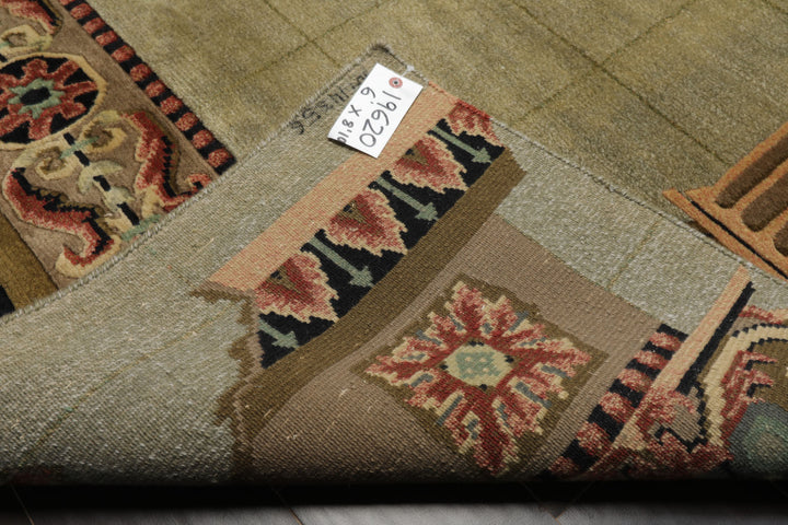 6x9 Mint, Brown, Rose Color Hand Knotted Tibetan New Zealand Wool Traditional Oriental Rug