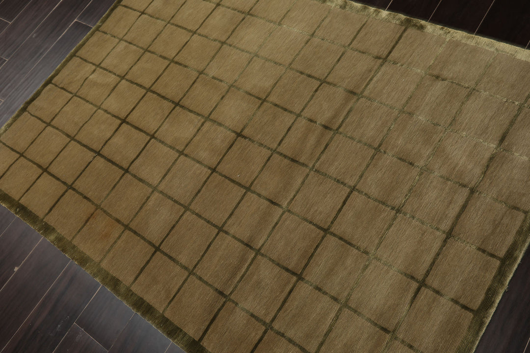 4x6 Moss, Green, Color Hand Knotted Tibetan Wool & Silk Transitional Oriental Rug