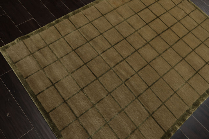 4x6 Moss, Green, Color Hand Knotted Tibetan Wool & Silk Transitional Oriental Rug