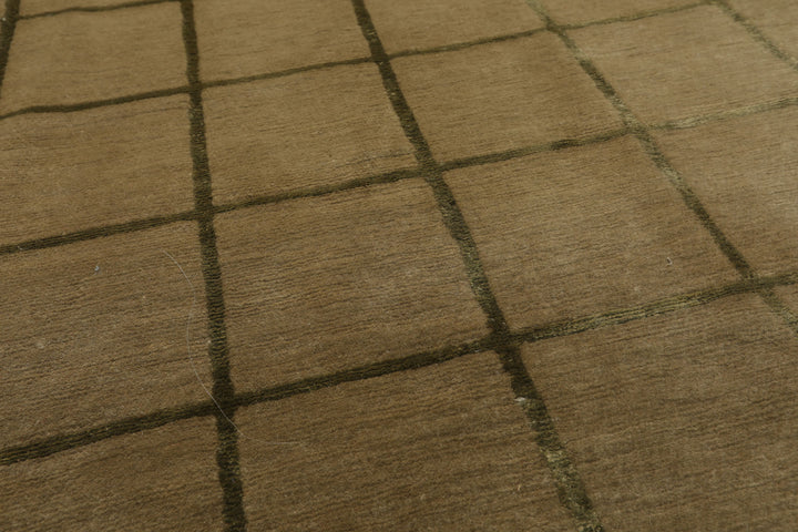 4x6 Moss, Green, Color Hand Knotted Tibetan Wool & Silk Transitional Oriental Rug