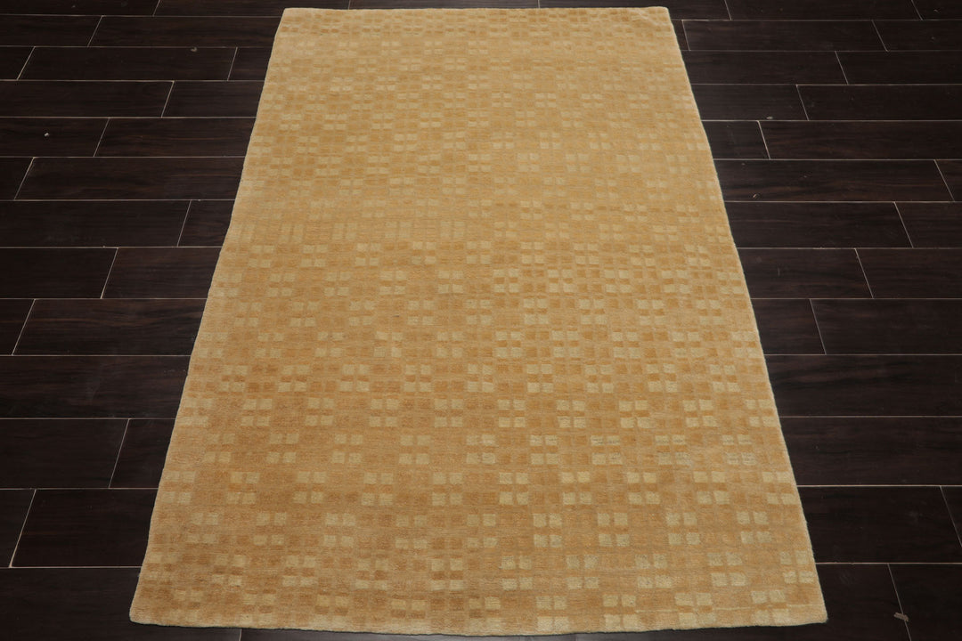 4x6 Beige, Tan, Color Hand Knotted Tibetan Wool & Silk Transitional Oriental Rug