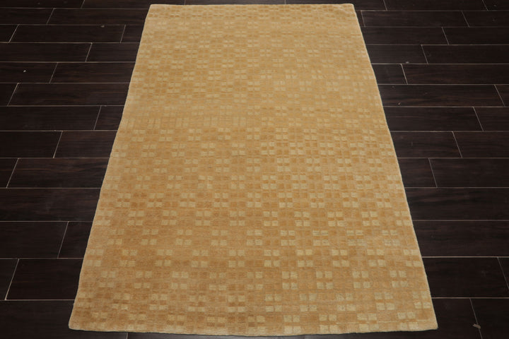 4x6 Beige, Tan, Color Hand Knotted Tibetan Wool & Silk Transitional Oriental Rug