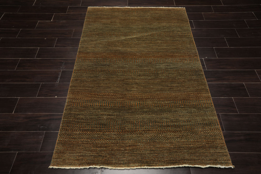 4x6 Green, Brown, Gold Color Hand Knotted Tibetan Wool Modern & Contemporary Oriental Rug