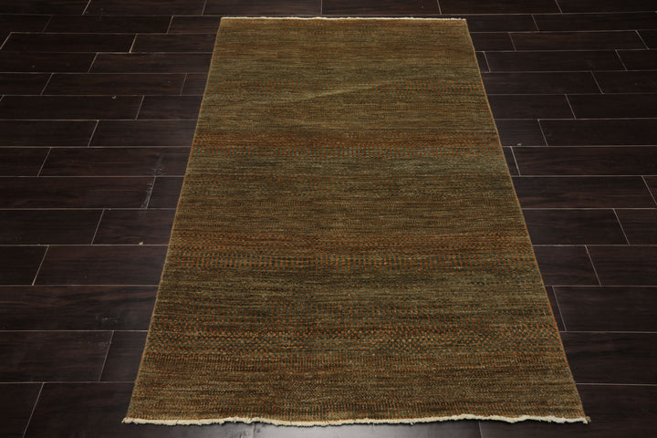 4x6 Green, Brown, Gold Color Hand Knotted Tibetan Wool Modern & Contemporary Oriental Rug