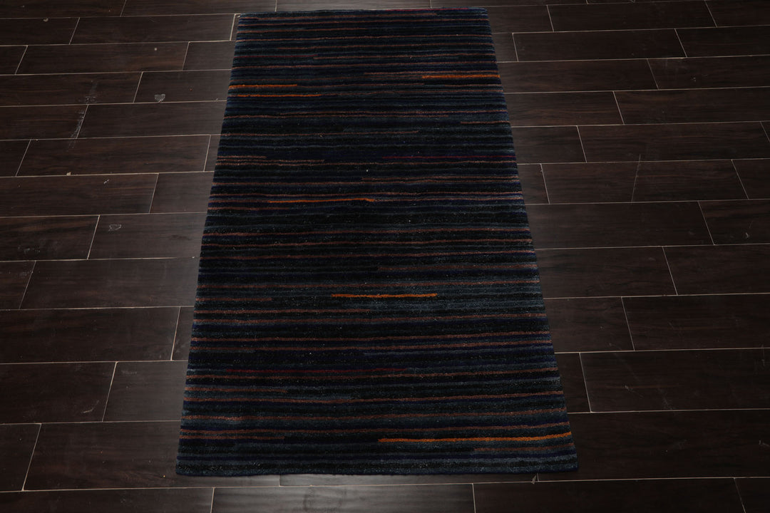 3x5 Navy, Brown, Blue Color Hand Knotted Tibetan Wool Modern & Contemporary Oriental Rug