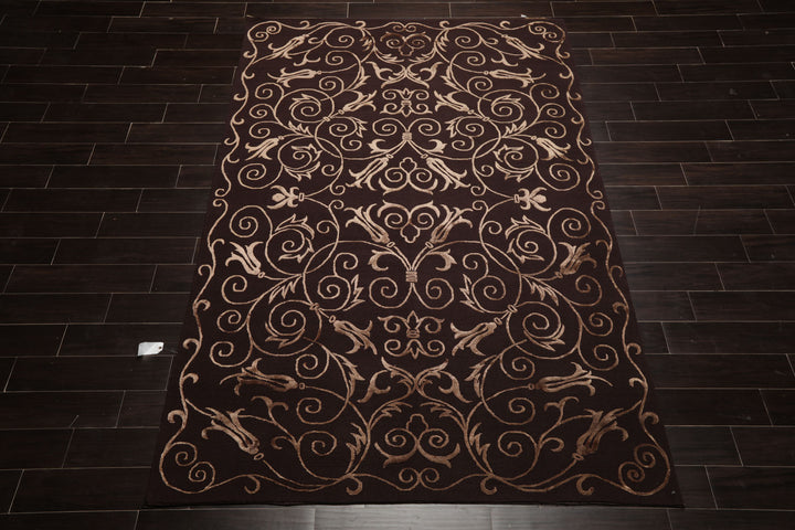 6x9 Chocolate, Tan, Color Hand Knotted Tibetan New Zealand Wool Transitional Oriental Rug