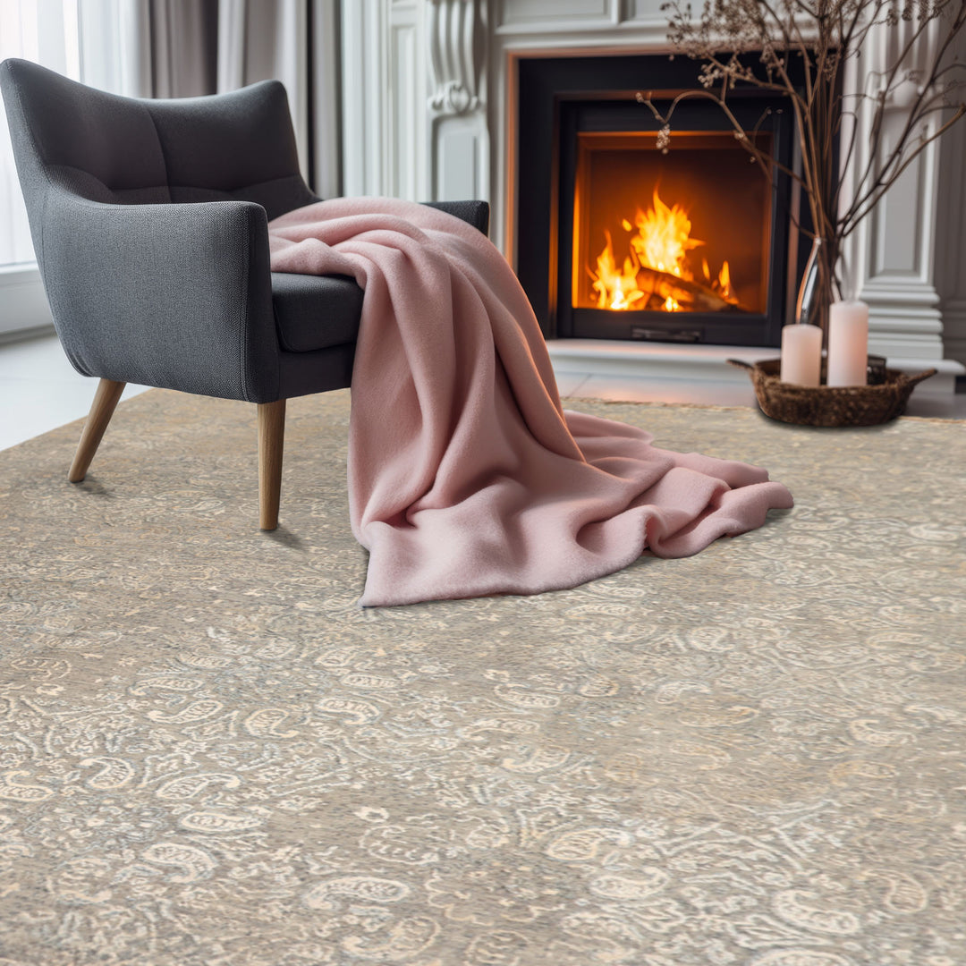 8x10 Gray, Beige, Color Hand Knotted All-Over 100% Wool Contemporary Oriental Rug