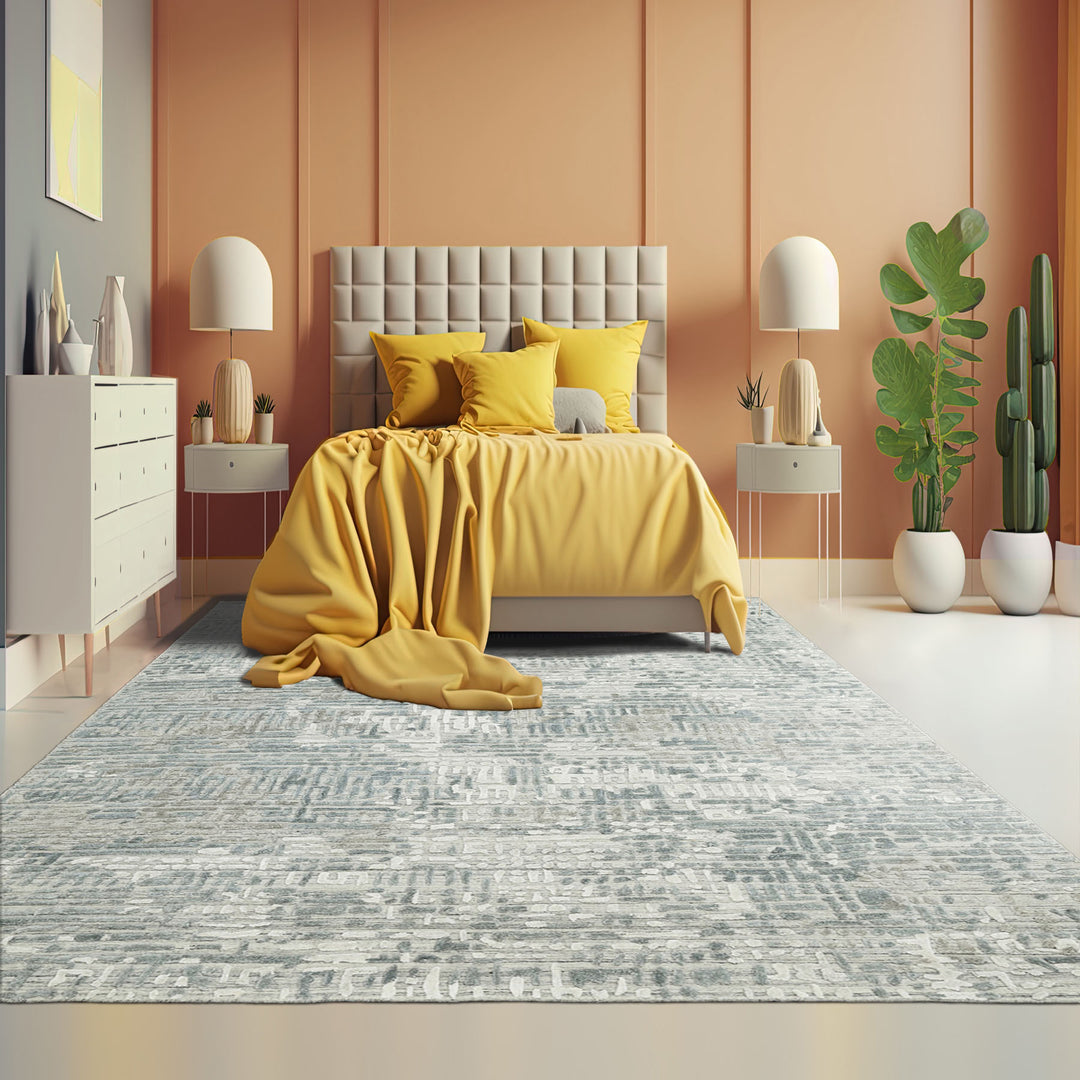 Runner Tone On Tone Gray Color Hand Knotted All-Over Wool/Bamboo Silk Modern & Contemporary Oriental Rug