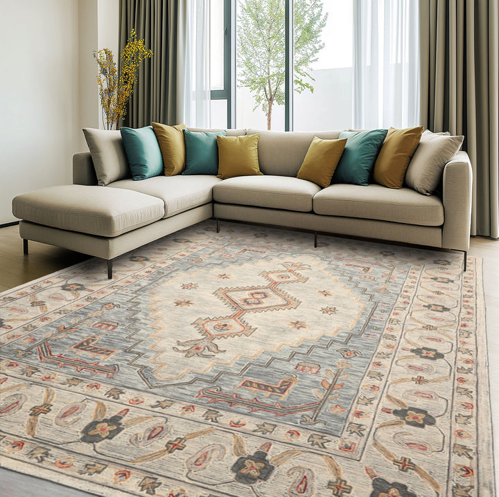 2x3 Ivory Celadon Rust Color Hand Tufted Oriental Wool Traditional Oriental Rug