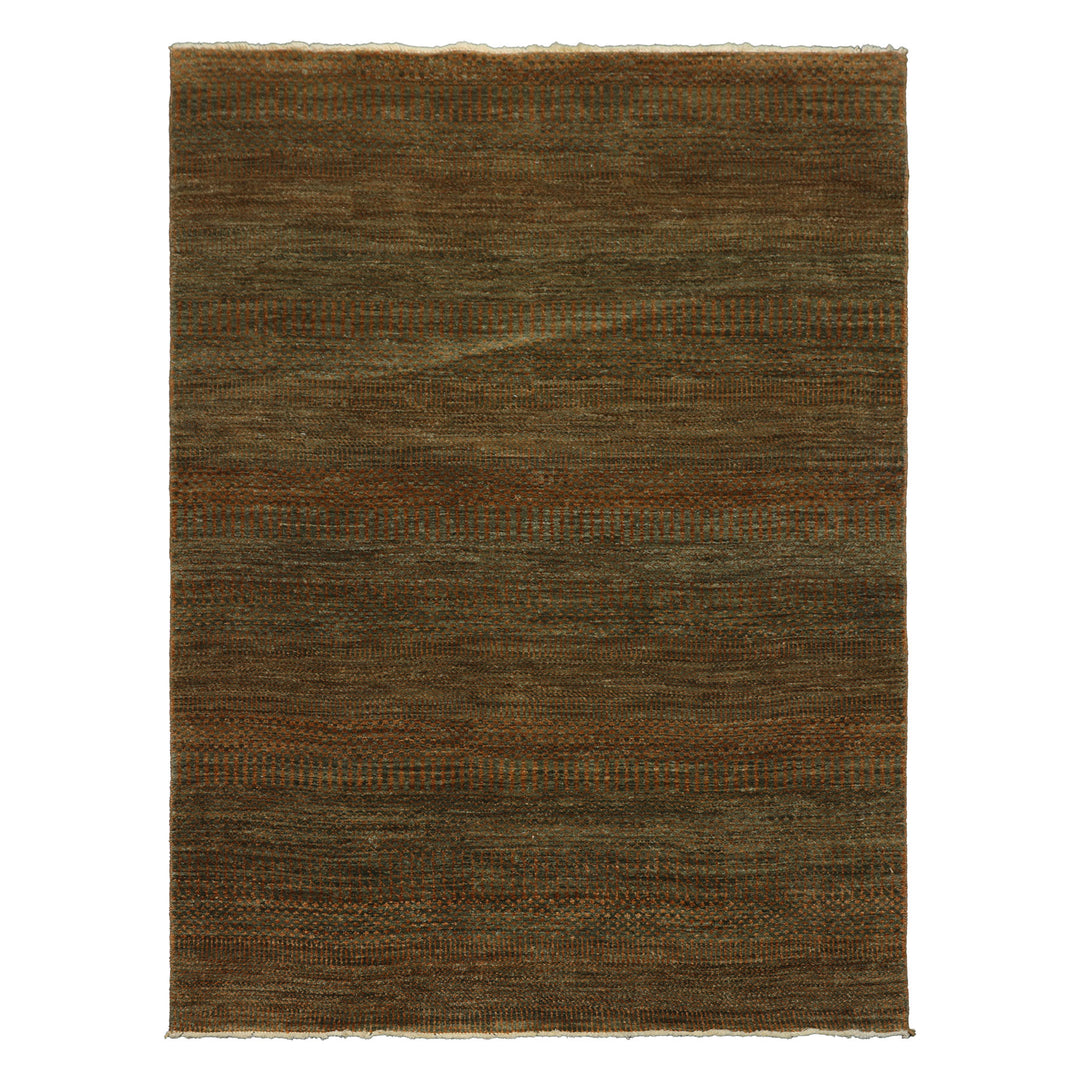 4x6 Green, Brown, Gold Color Hand Knotted Tibetan Wool Modern & Contemporary Oriental Rug