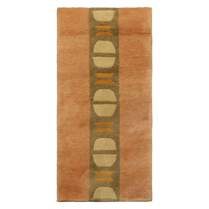 2x4 Peach, Green, Gold Color Hand Knotted Tibetan Wool Modern & Contemporary Oriental Rug
