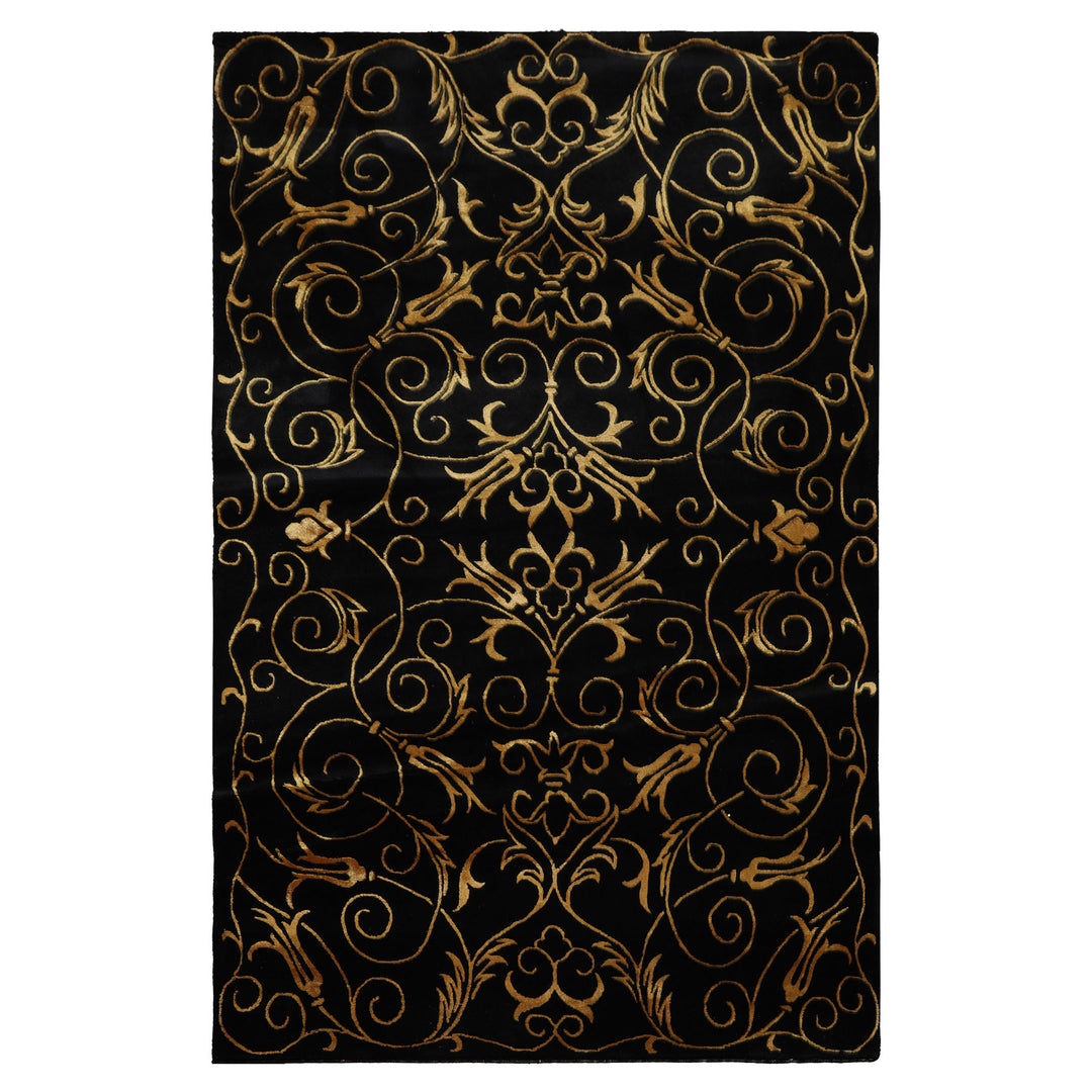 4x6 Black, Gold, Color Hand Knotted Tibetan Wool & Silk Transitional Oriental Rug