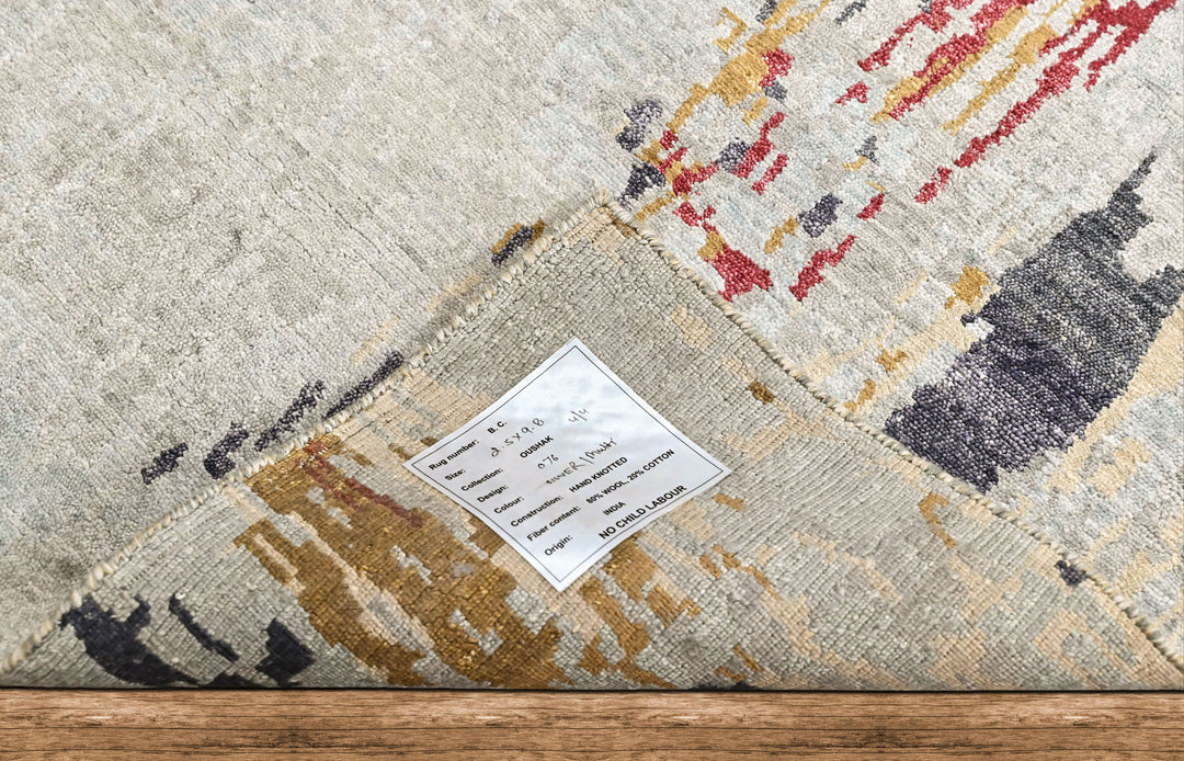 2'6x10 Blue, Slate, Rust Color Hand Knotted Tibetan Wool  Oriental Rug