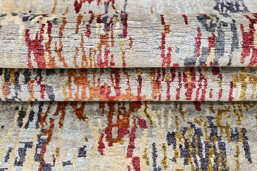 2'6x10 Blue, Slate, Rust Color Hand Knotted Tibetan Wool  Oriental Rug