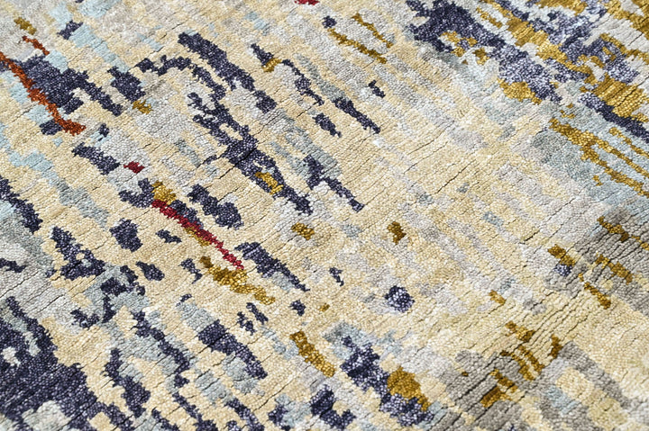 2'6x10 Blue, Slate, Rust Color Hand Knotted Tibetan Wool  Oriental Rug