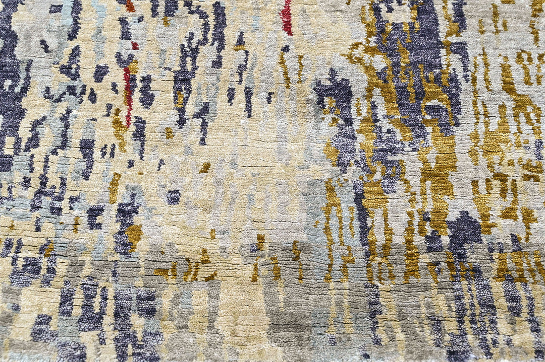 2'6x10 Blue, Slate, Rust Color Hand Knotted Tibetan Wool  Oriental Rug