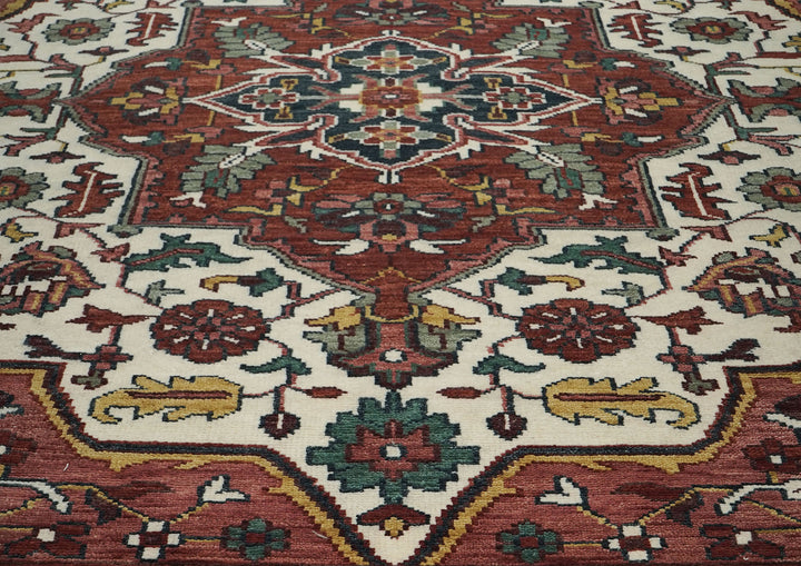 10x14 Rust, Ivory, Gold Color Hand Knotted Oushak Wool  Oriental Rug